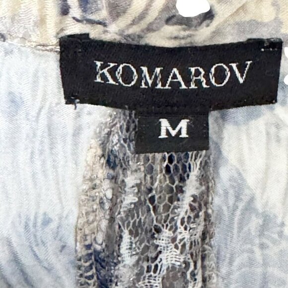 KOMAROV Blue Watercolor Ruffle Bell Sleeve Crinkle Blouse lace size Medium shirt - Picture 7 of 9